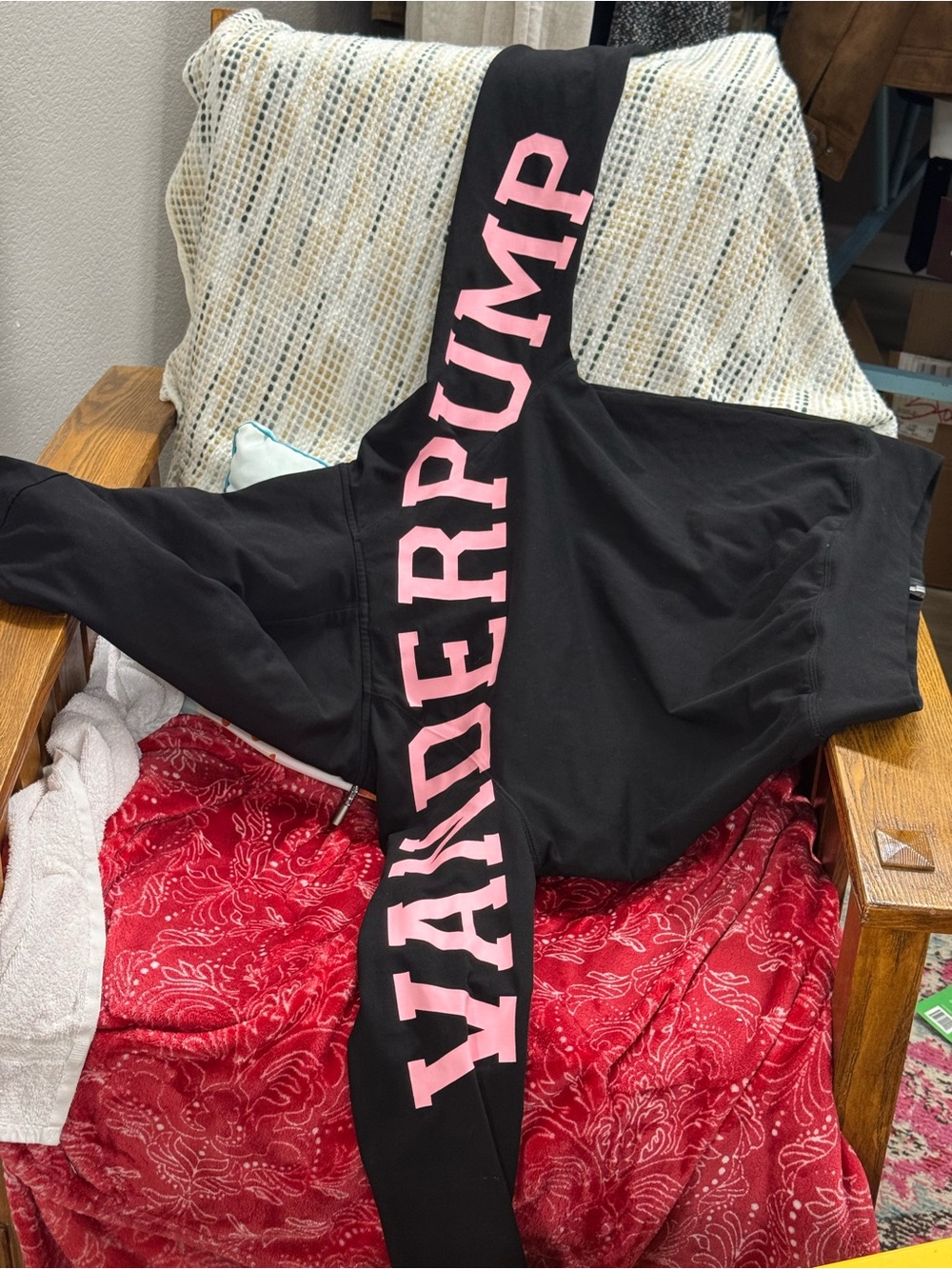 Black Zip Hoodie with Pink Heart Embroidery